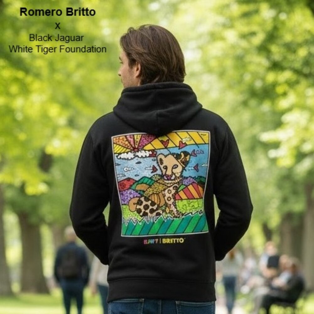 Romero Britto x  Black Jaguar White Tiger Foundation “Karma” Black Zip Closure